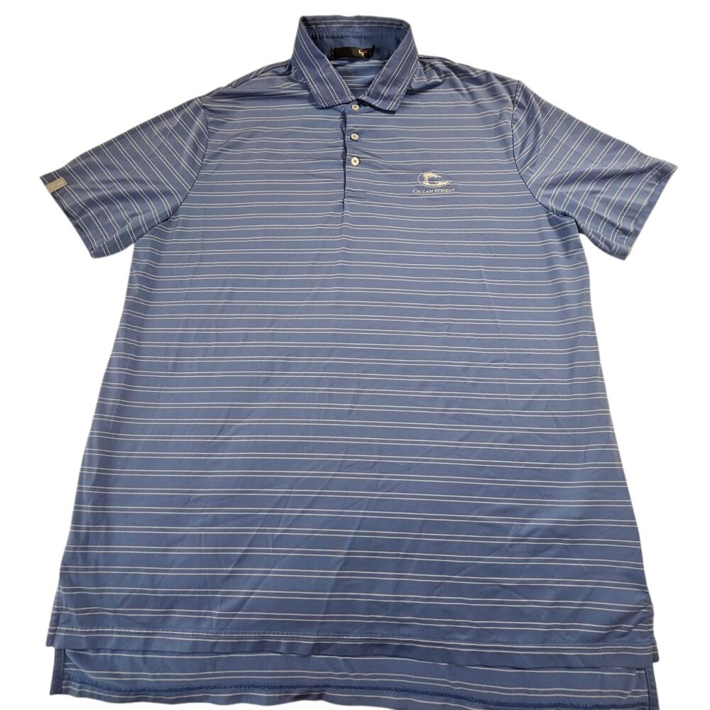 RLX Ralph Lauren Men's Polo Shirt 50 Inch Chest Blue White Striped Ocean Forest